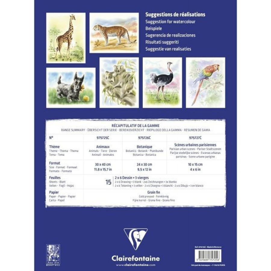 Papiers Creastore Papiers Peinture Aquarelle | Bloc Aquarelle Predessine 30X40Cm - Animaux