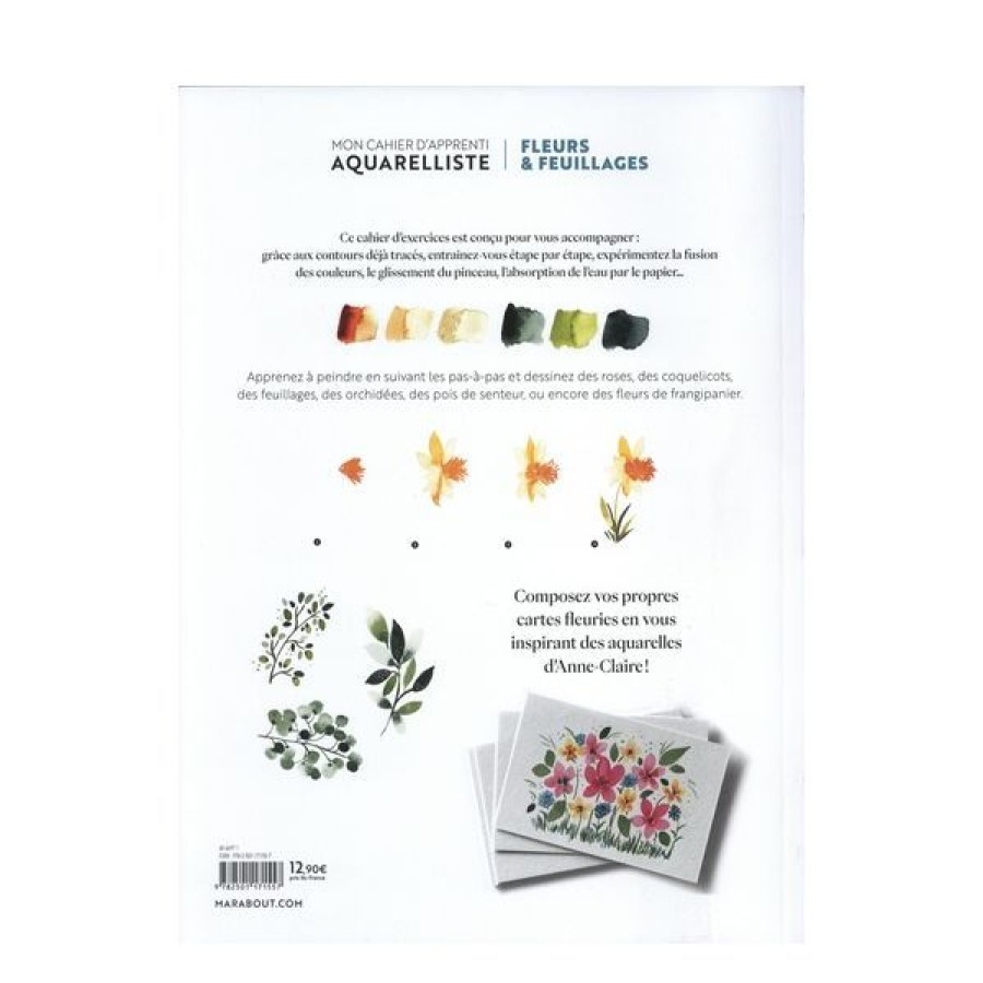 Peintures Creastore Livres Aquarelle | Livre Fleurs Et Feuillage A L'Aquarelle - 21 Motifs En Pas A Pas
