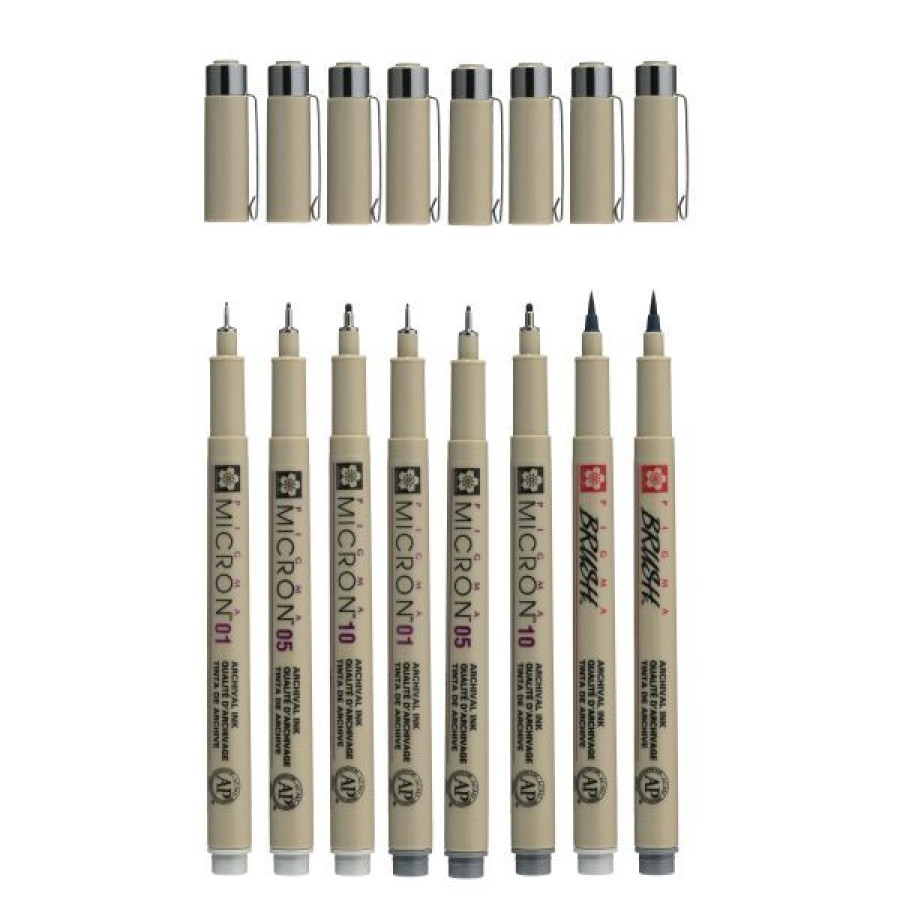 Dessin & Arts Graphiques Creastore Feutres | Set De 6 Feutres Pigma Micron Gris + 2 Pigma Brush Gris